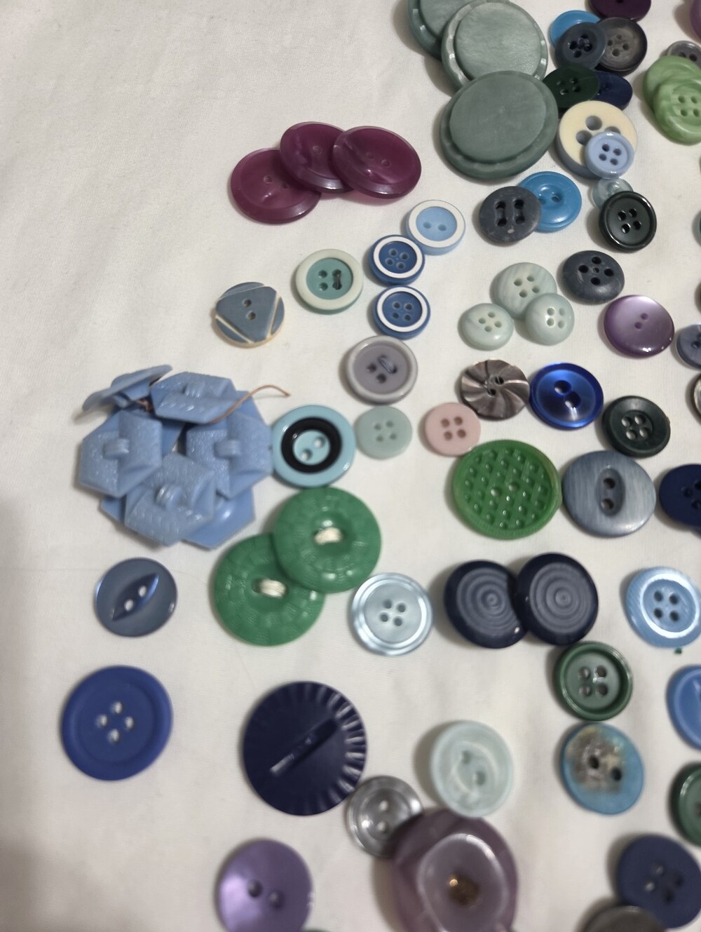 Vintage Buttons - Blue, Green, Purple Mix